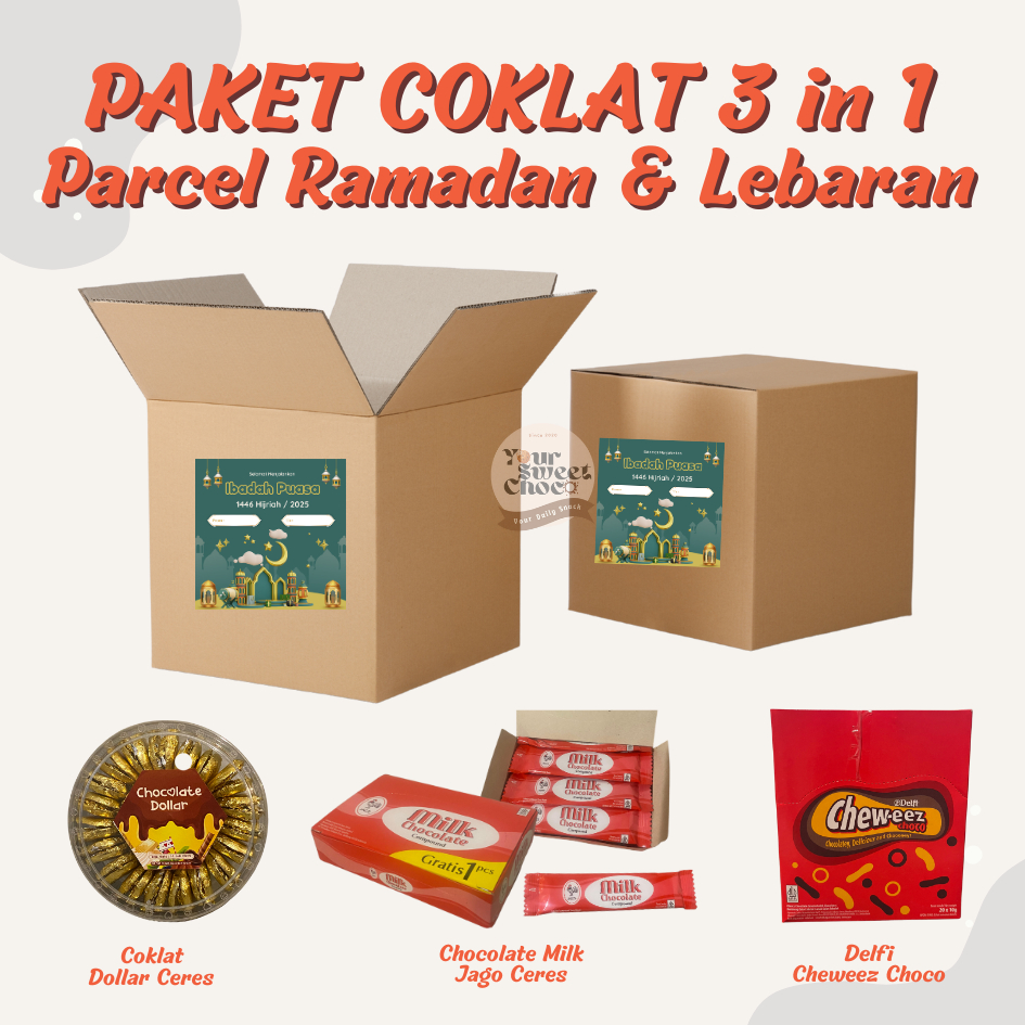 

PARCEL/HAMPERS COKLAT 3 IN 1 CERES DELFI - ROUNDIES JAGO MILK CHEWEEZ (BISA TULIS NAMA PENERIMA & PENGIRIM)