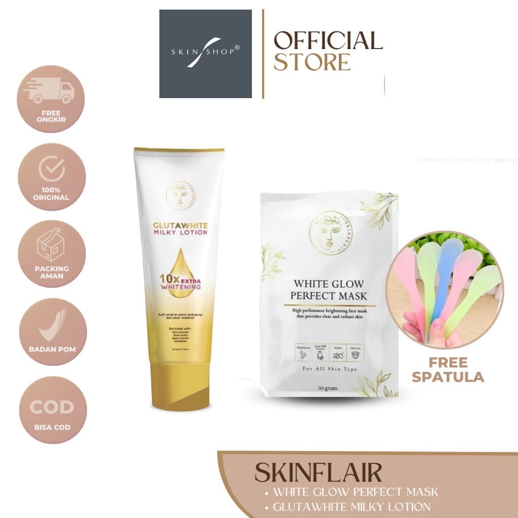 READY SKINFLAIR WHITE GLOW PERFECT MASK POWDER (FREE SPATULA) MASKER WHITENING GLOWING BY SKINFLAIR