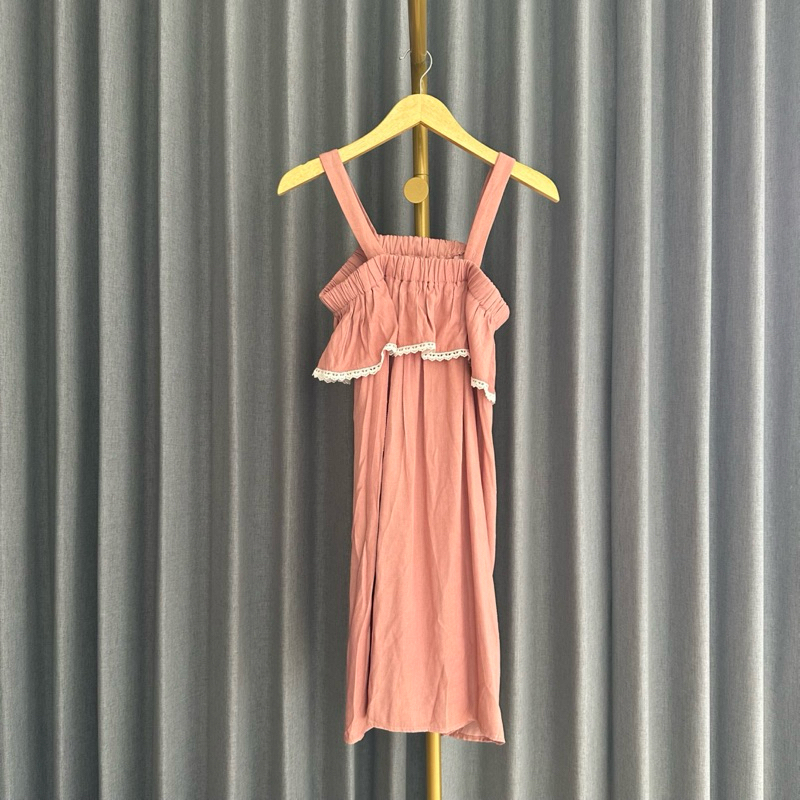 𝙉𝙀𝙒 Zalora Embroidered Cold Shoulder Pink Dress Sleeveless Simple Blouse Fashion Wanita