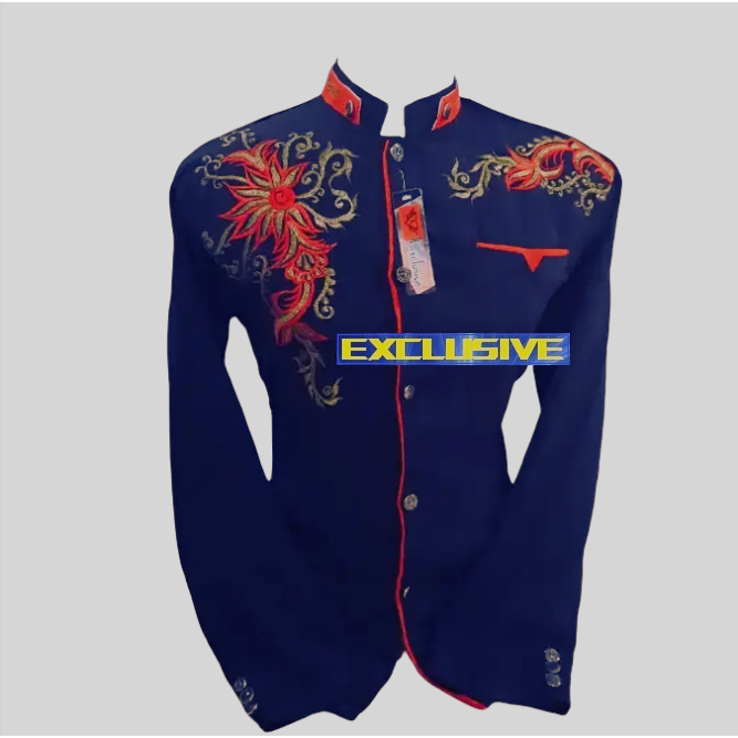 Jasko Bordir Jas Koko Pakain Muslim Pria Warna Biru Dongker D66 Bahan Hightwis Tebal Halus