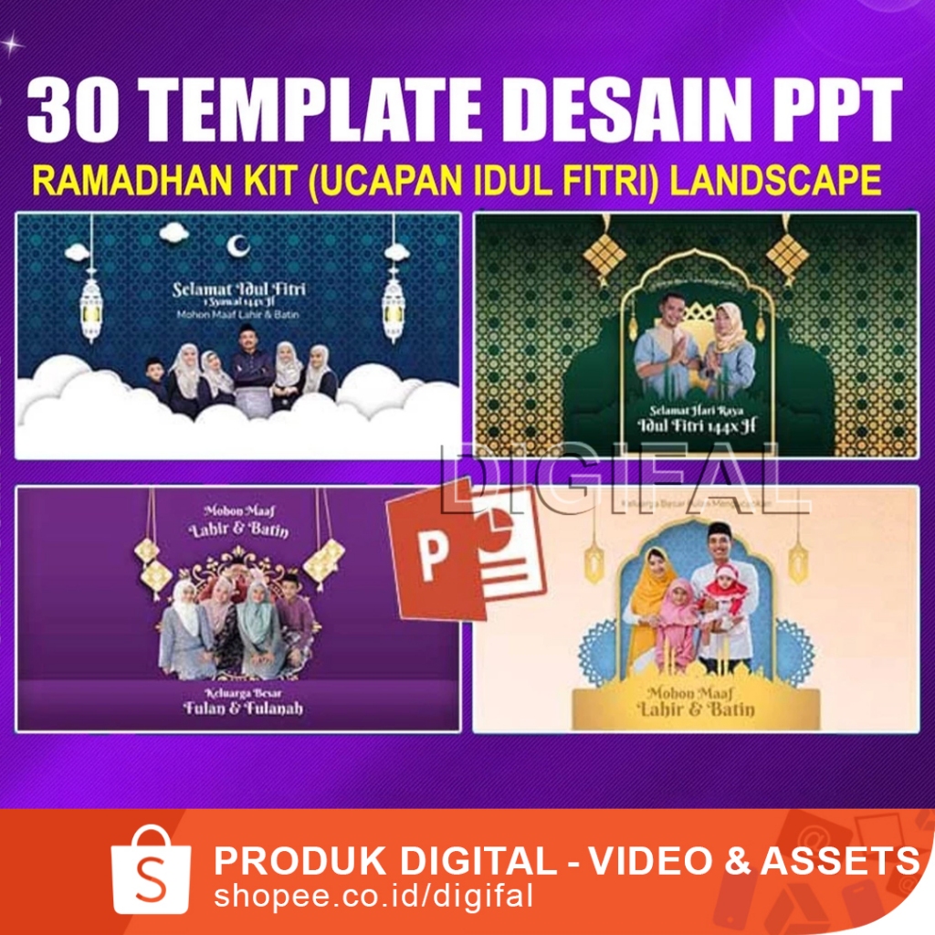 30 Template Ramadhan Video Ucapan Idul Fitri - Versi LEBAR / LANDSCAPE Format PPT