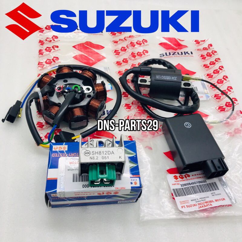 PAKET PENGAPIAN 4 ITEM(spul+cdi+coil+kiprok)SUZUKI SPIN 125 SKYWIVE SKYDRIVE HAYATE 125 ORI