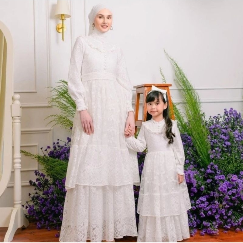 Nadja Dress Ainayya Kids White Baju Lebaran Anak Warna Putih Dress Tile