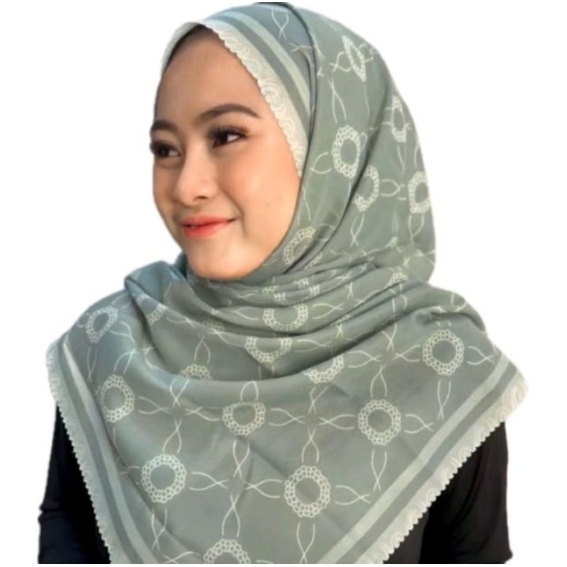 NUANSA HIJAU SAGE hijab segiempat denay voal motif semarang