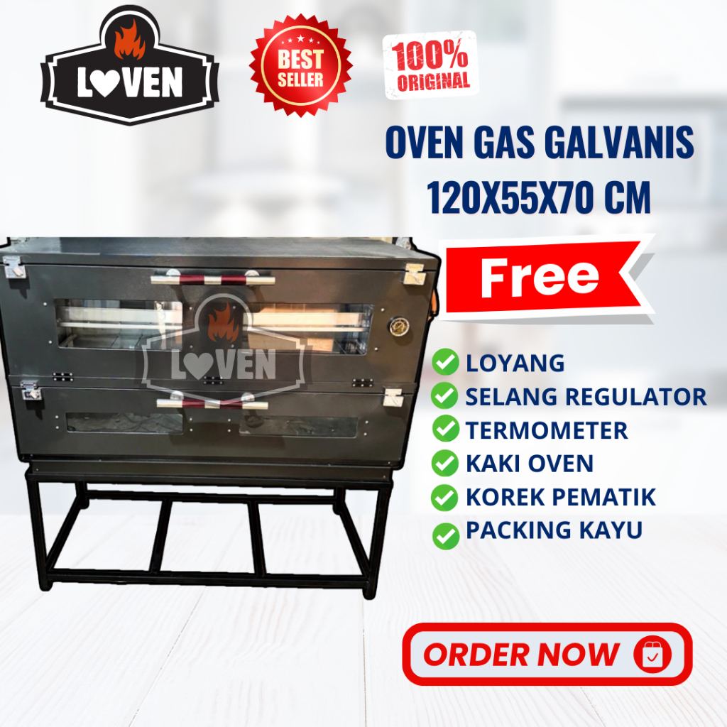 Oven Gas Api Atas Bawah Besar Ukuran 120x55x77 cm
