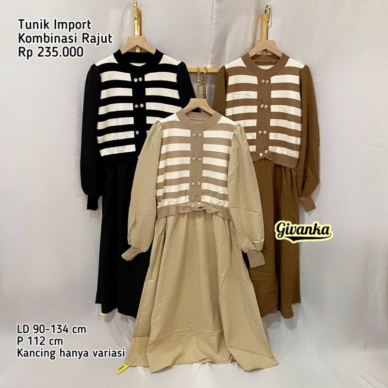 TUNIK IMPORT KOMBINASI RAJUT // TUNIK LEBARAN WANITA // TUNIK MOTIF GARIS-GARIS // TUNIK RAJUT