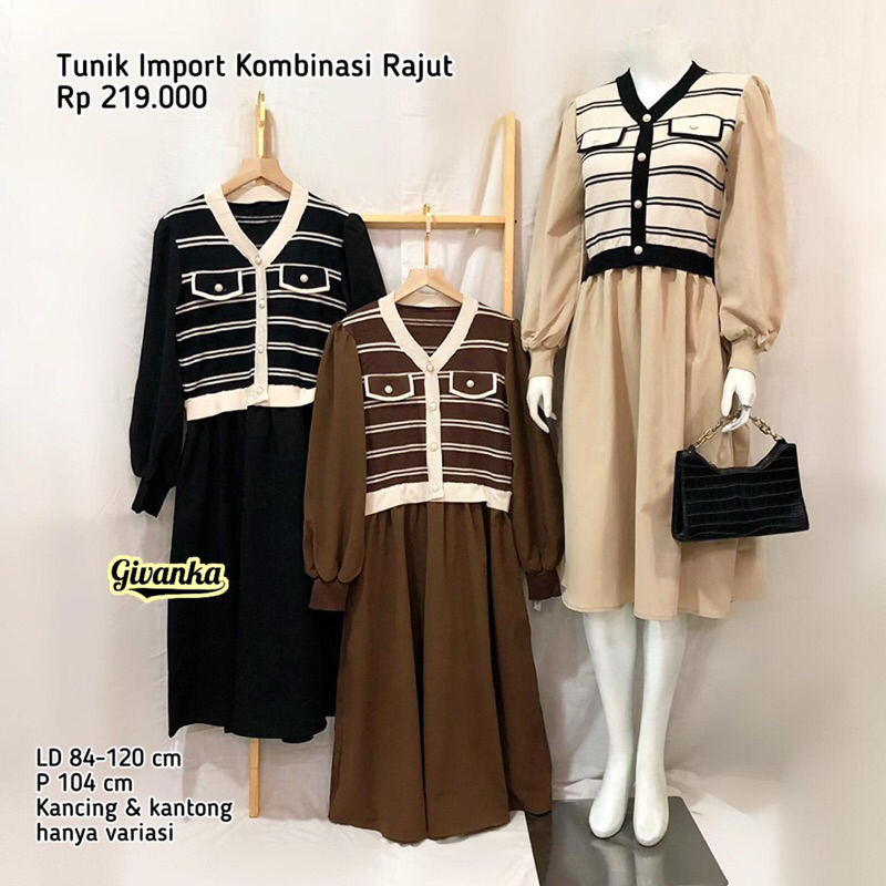 TUNIK IMPORT KOMBINASI RAJUT // TUNIK GARIS-GARIS // TUNIK ATASAN RAJUT // TUNIK STRETCH