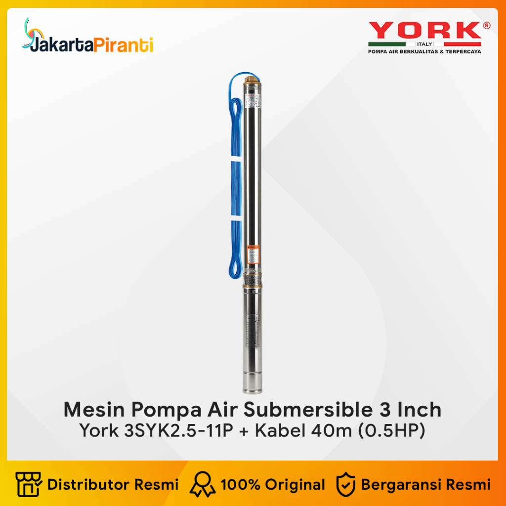 Mesin Pompa Air Submersible Satelit Sibel York 3SYK2.5-11P 0.50HP + Kabel 40 meter