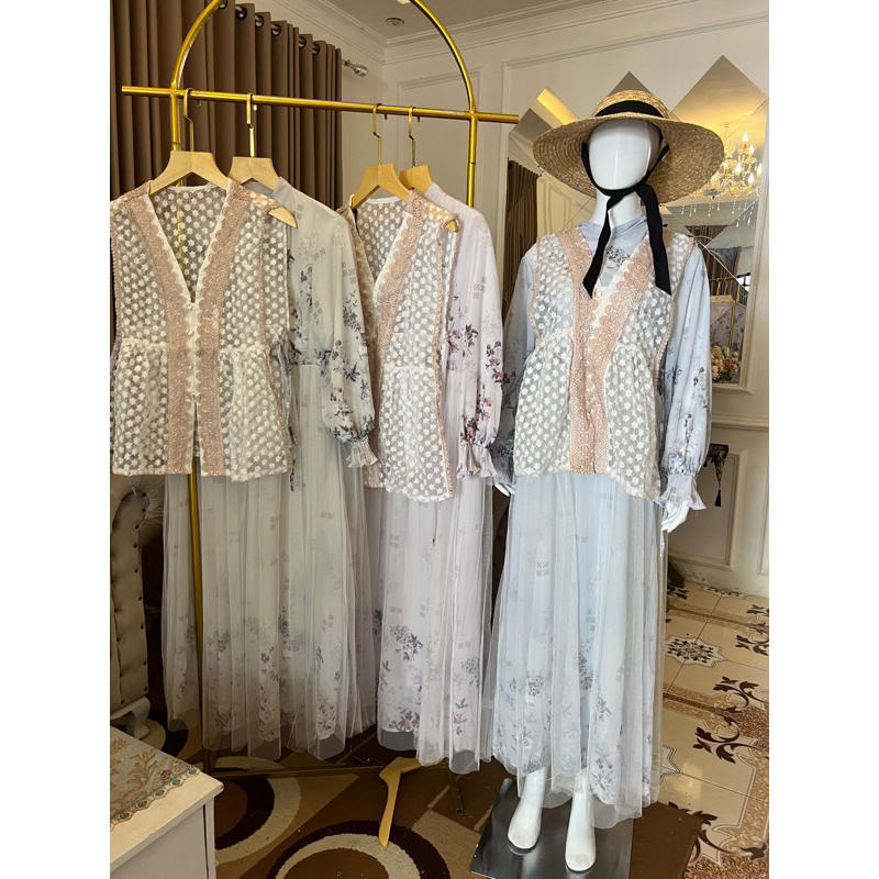 Gamis vest brukat lepas pasang kombinasi tile