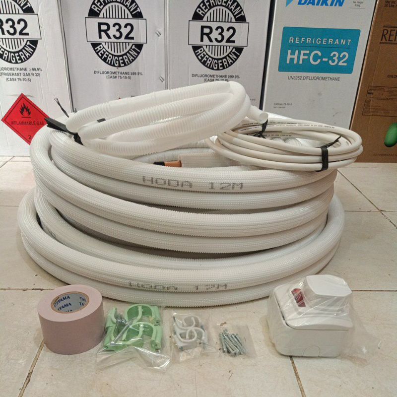paket pipa hoda 5 meter tanpa breket+broco(link khusus)uk.1/4+3/8 untuk AC 1/2 pk - 1 pk