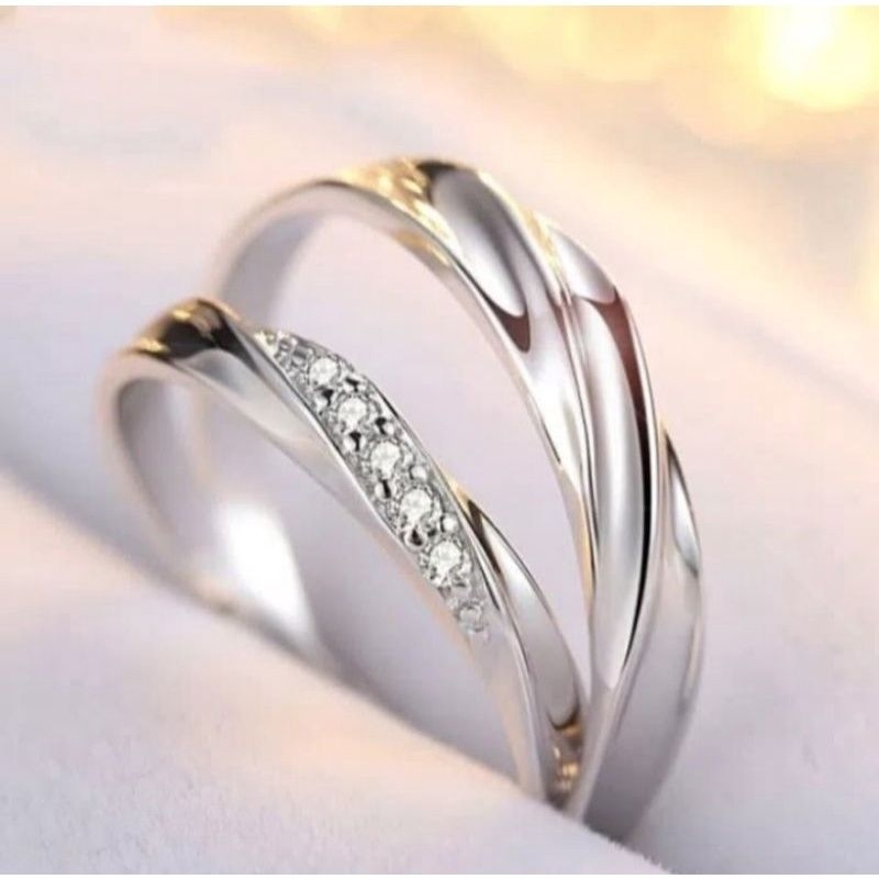 ready stock cincin couple perak s925 tunangan nikah kawin ring adjustable ring pria wanita sterling