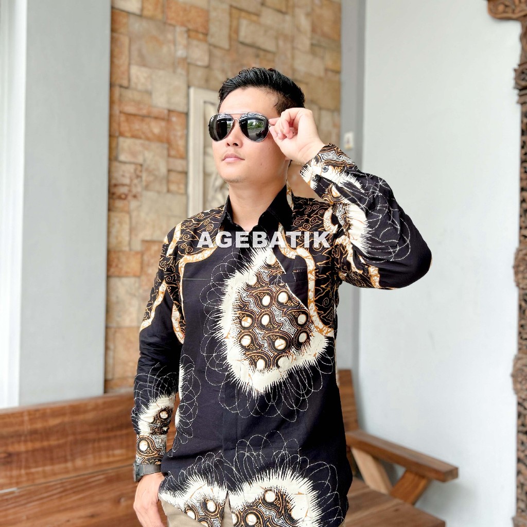 AGEBATIK AGE001 - Kemeja Batik Pria Lengan Panjang Pendek - Slim Fit Motif Mega Mendung - Katun Prem
