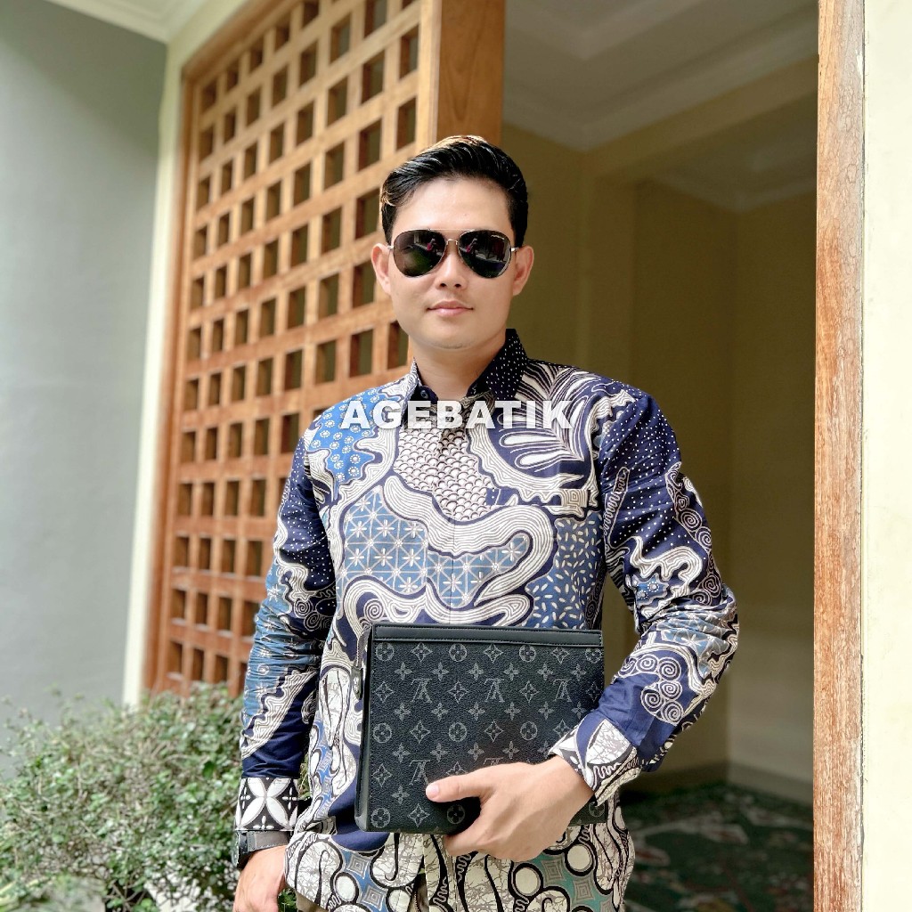 AGEBATIK AGE004 - Kemeja Batik Pria Lengan Panjang Pendek - Slim Fit - Motif Abstrak Batik - Katun P
