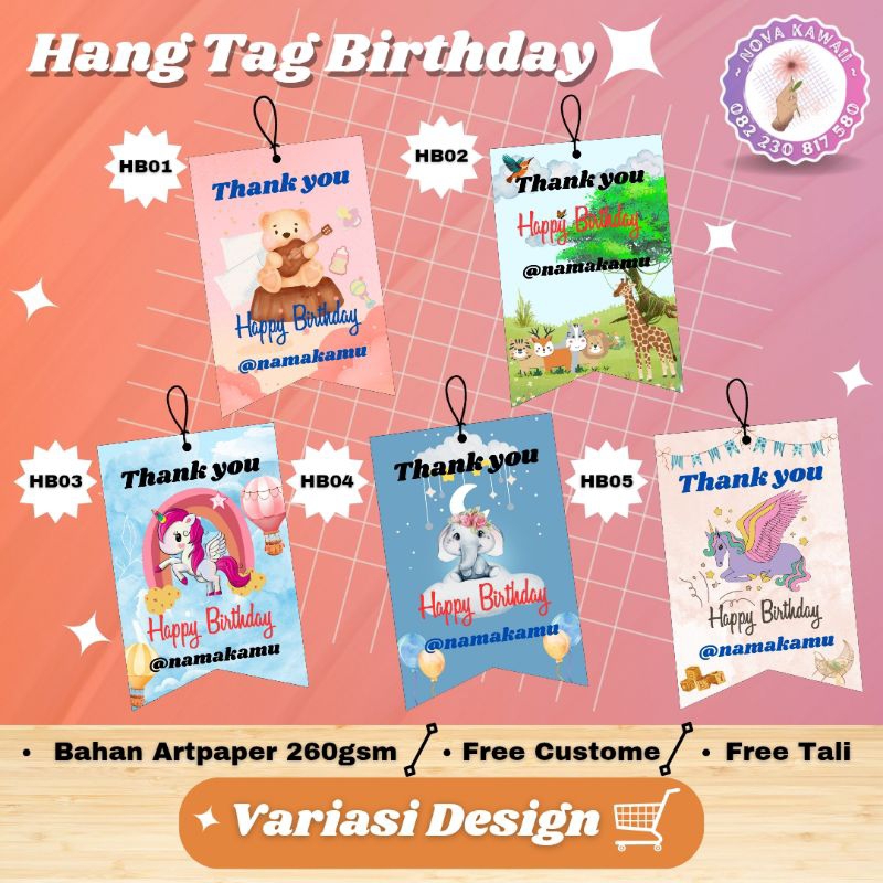 

HANGTAG BIRTHDAY / ULANG TAHUN / TAG CARD / THANK YOU CARD / KARTU UCAPAN (FREE TALI)