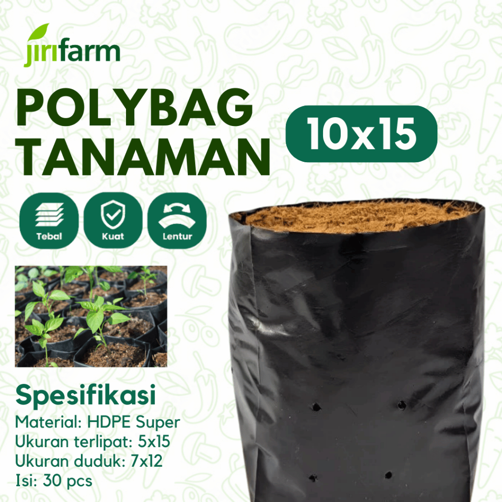 JIRIFARM - Polybag Tanaman 10x15 Tebal Awet Plastik Polibag Besar 10 x 15 Pot Sayuran Buah 30pcs