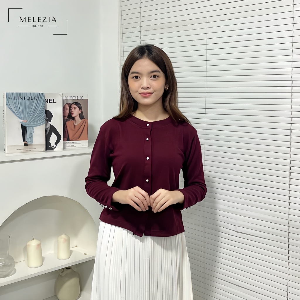 ZEVARA TOP | Baju Atasan Wanita Cardigan Cewe Lengan Panjang Kancing Premium Rib Knit Long Sleeve Ko