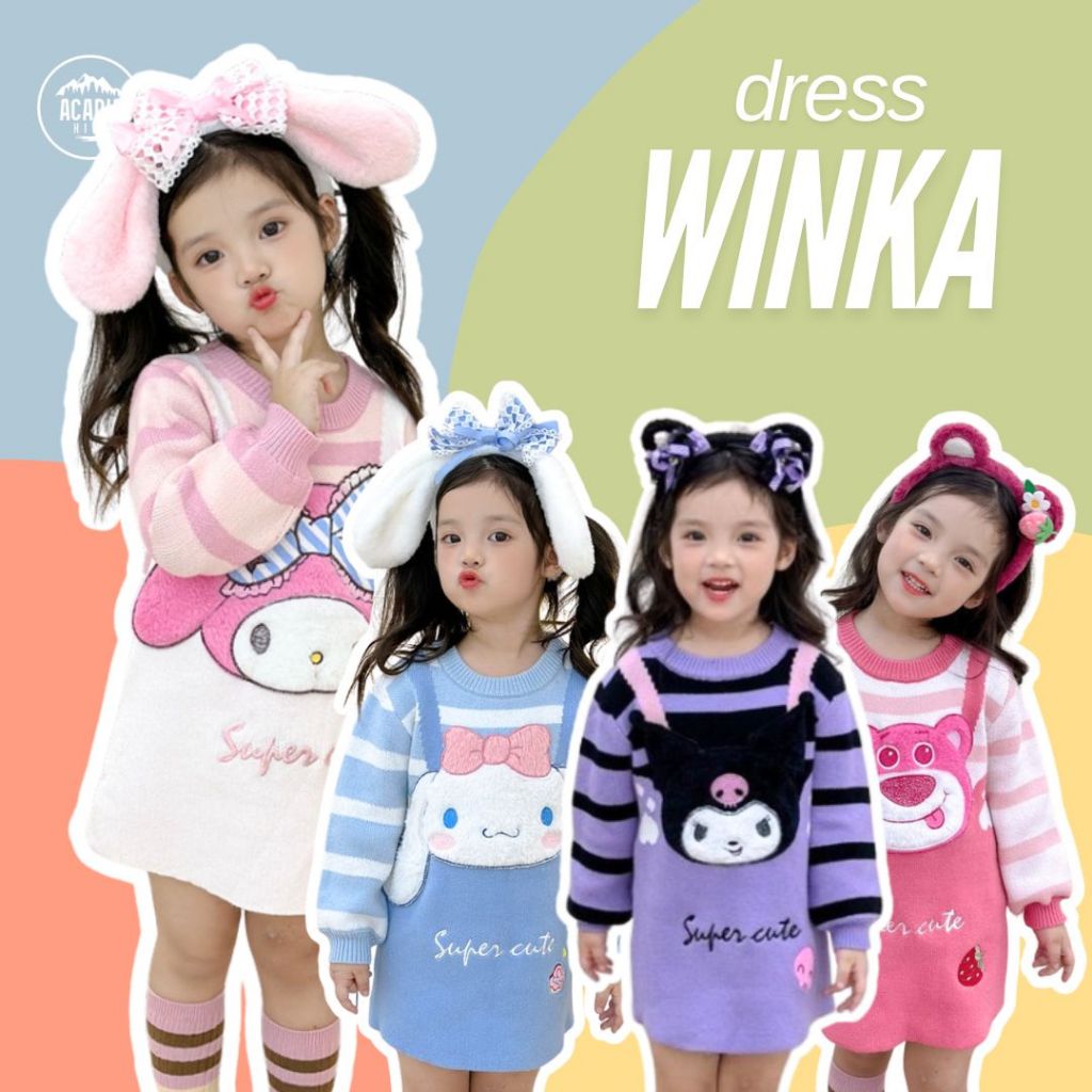 Acadia Kids - Dress Anak Perempuan 1-12 Tahun Atasan Motif Kartun Karakter Sanrio Lengan Panjang Mot