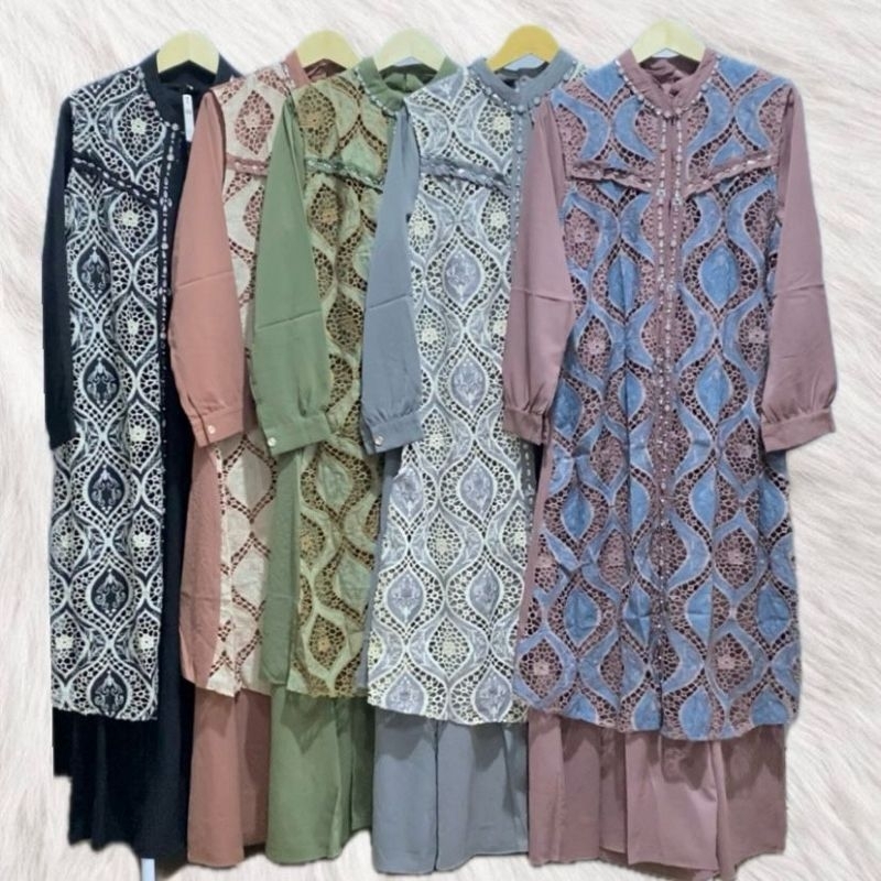 Gamis Panjang dengan Outer Bermotif Cantik dan Elegan Wanita Remaja  Muslim Nyaman Tebal Dress