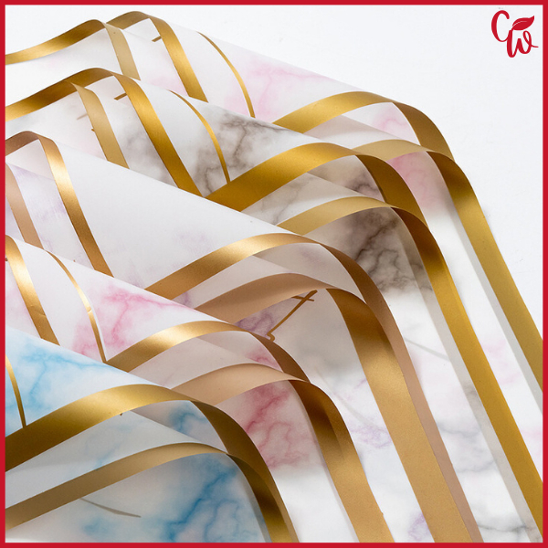 

20 Lembar Kertas Buket Gold Line Marble Cellophane Waterproof Florist KB6048
