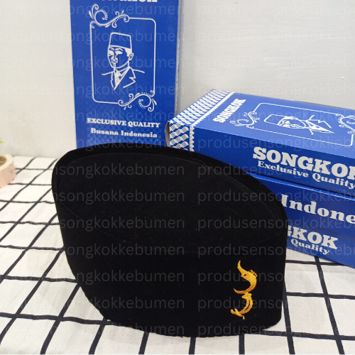 Peci kopyah kopiah Songkok Hitam Logo Bordir Kujang Emas Tinggi 9 + Dus Per Peci