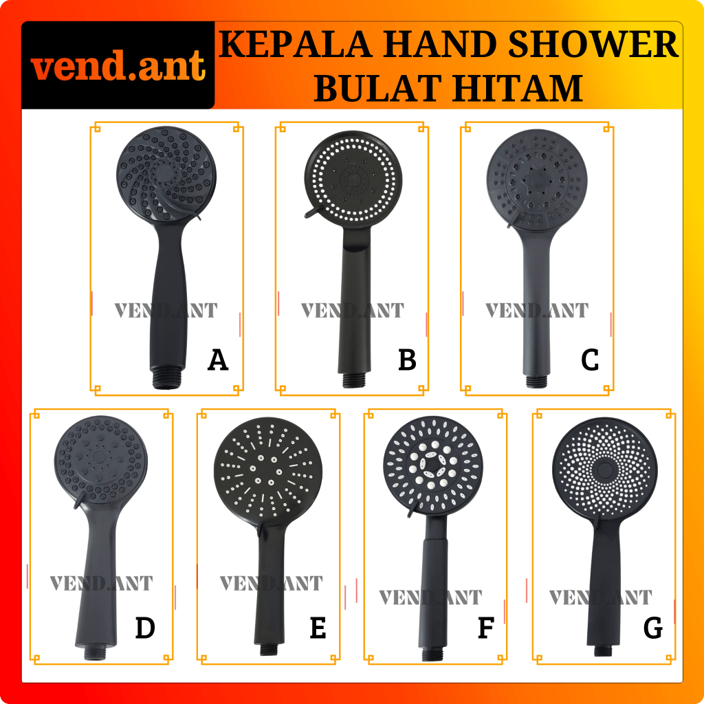 Kepala Gagang Hand Shower Kamar Mandi Bulat Kotak Hitam Black