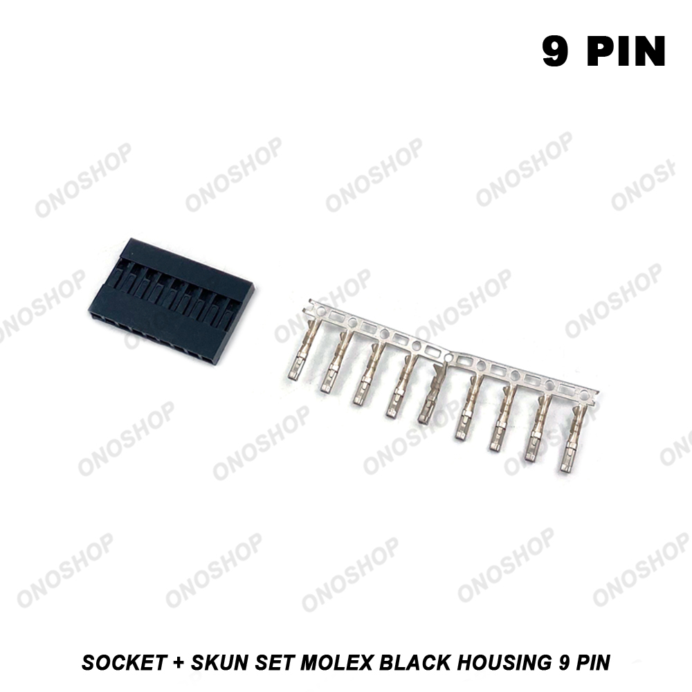 Molex Black Housing - 9 Pin Socket + Skun Set