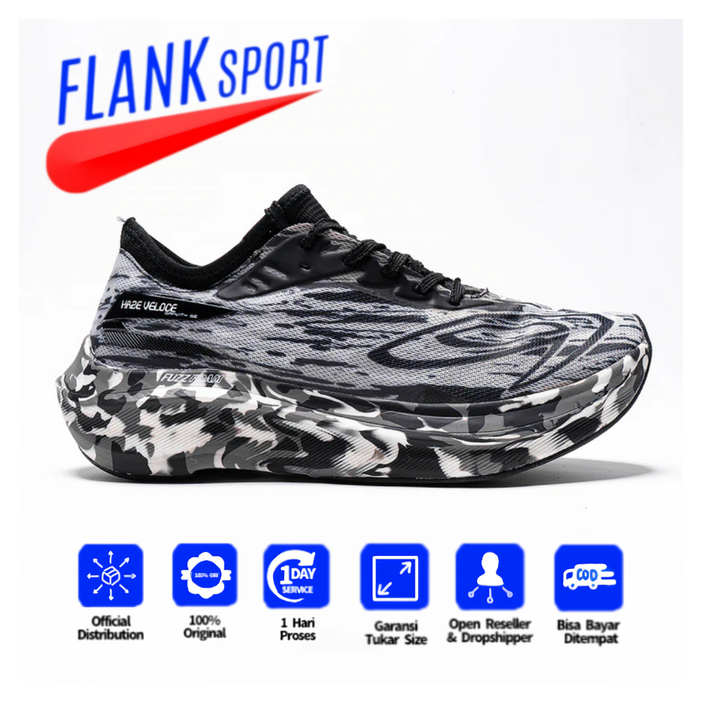 910 Nineten Haze Veloce Gravity Hitam/Putih Sepatu Lari Fast Run, Daily Running
