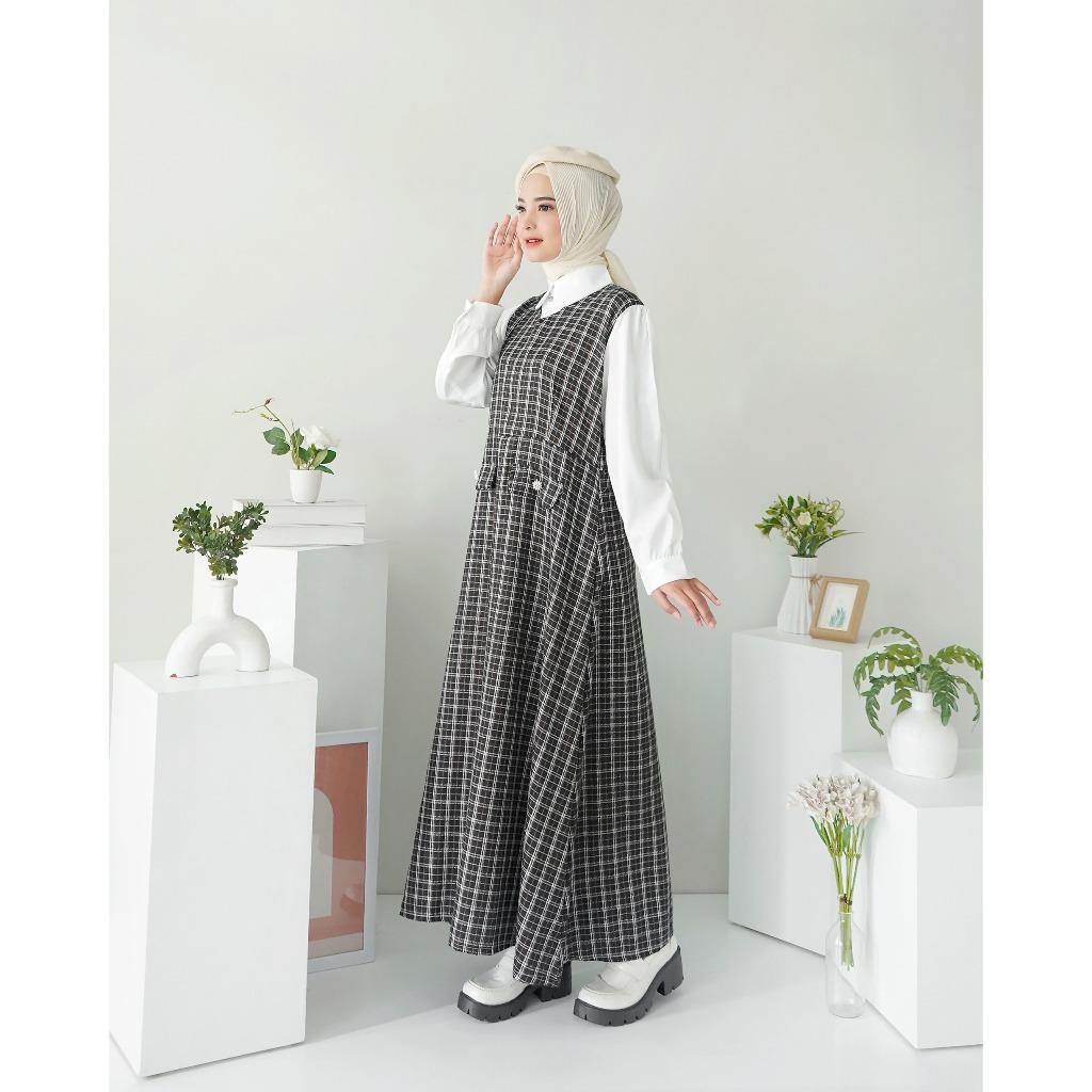 Zaina Wear -- Self Manufactured Elzara Tweed Long Sleeve Dress Gamis Lebaran Undangan Formal Korean 