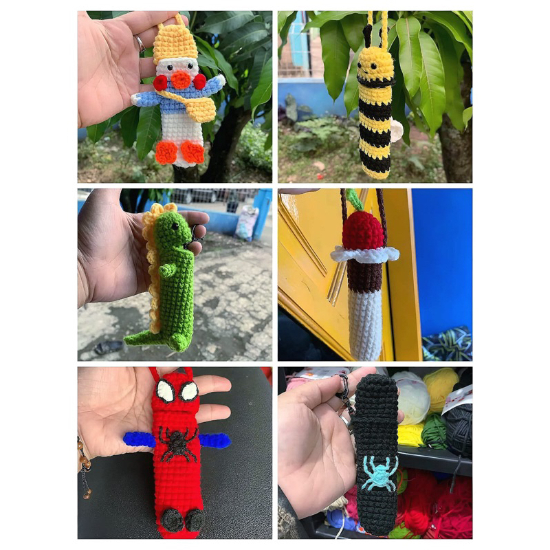 Lip balm holder crochet Karakter // lipstik holder/ P.0.d holder/freshcare holder/ bag charm/ keycha