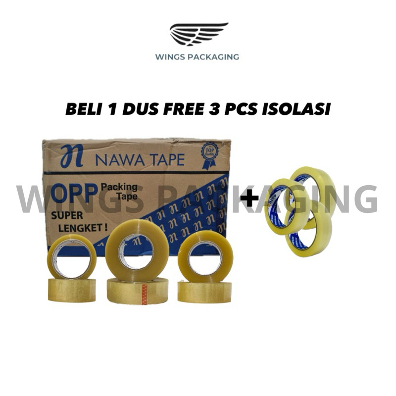 

Lakban Bening 1 Dus Nawa Tape / Lakban Bening Murah 90 Yard / Lakban Bening Per Karton / Lakban Per Dus Nawa Tape