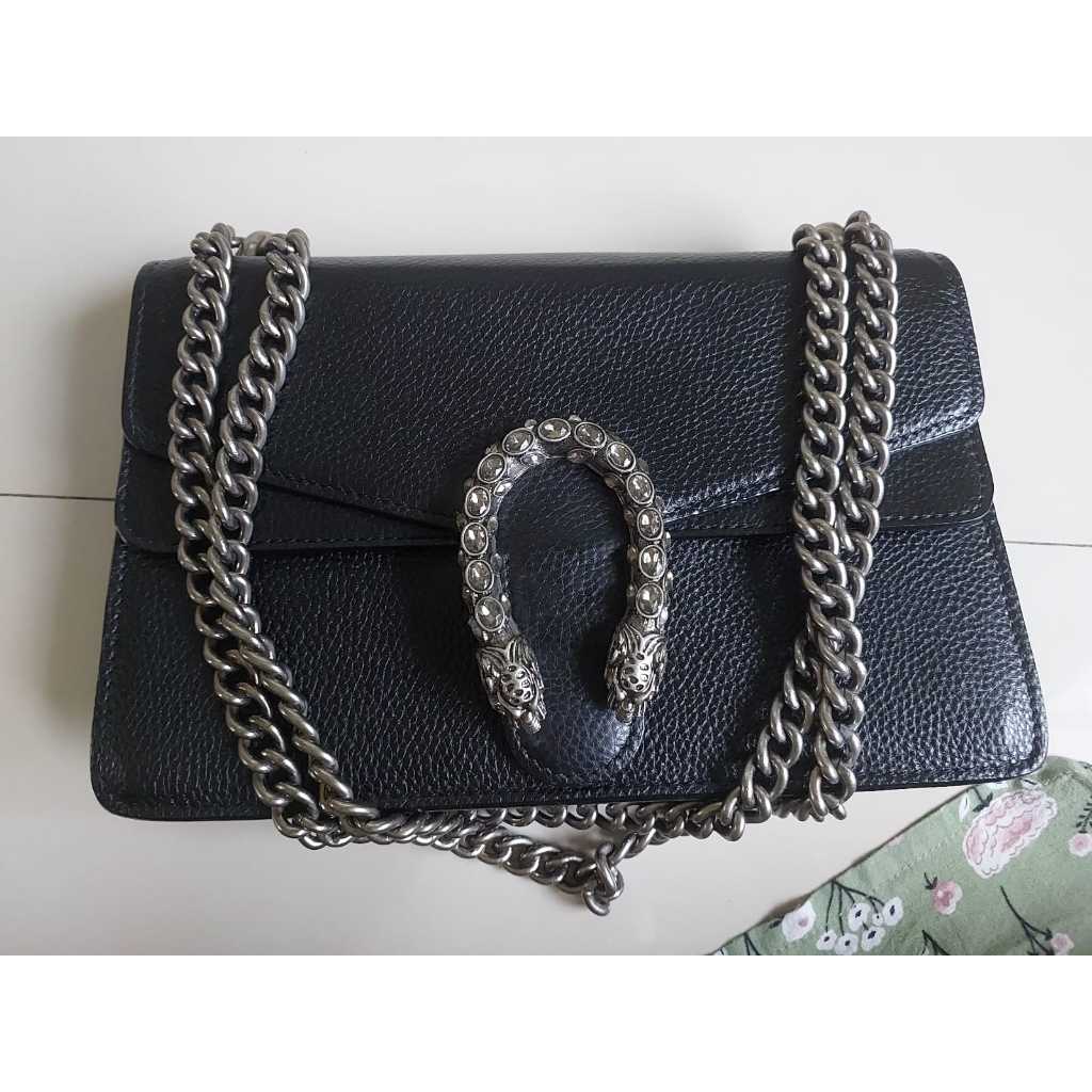 Tas PL Gucc* Dionysus  Black Leather Crystal Buckle