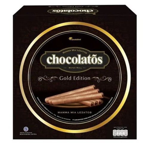 

Chocolatos wafer roll dark chocolate gold edition kaleng 350 gram