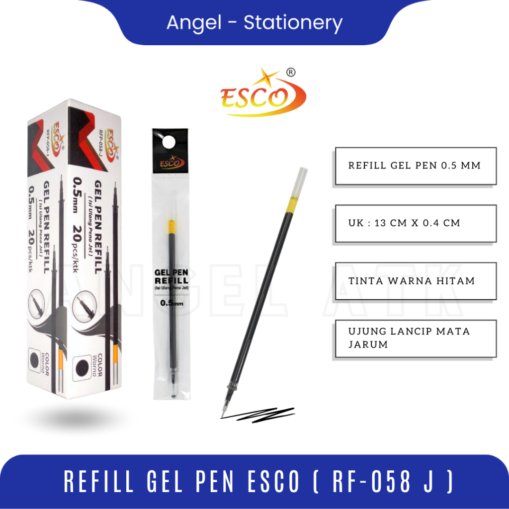 

Isi Ulang Tinta Refill / Gelpen Refill Hitam Esco / Refill 0.5 Mm / Isi 20 Pcs / Isi Ulang Pulpen Gel Termurah / Cash On Delivery / Atk Blessing