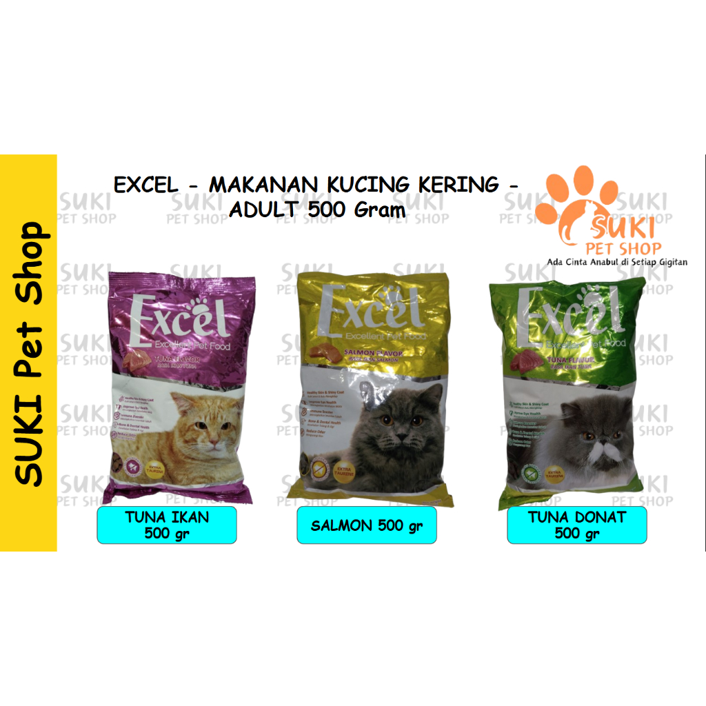 EXCEL - MAKANAN KUCING KERING - ADULT & KITTEN 500 Gram excel makan kucing