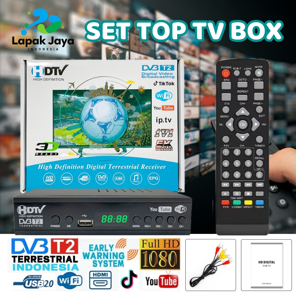 Set Top TV Box HD Digital DTV T2 Kabel HDMI / Dongle WiFi Set Top Box / STB Digital Lengkap Receiver