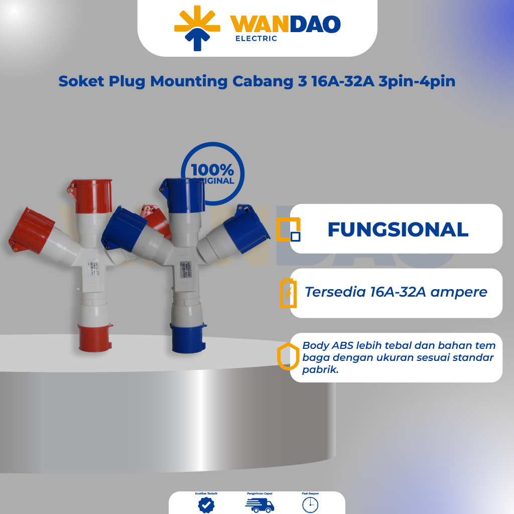 Wan Dao - Soket Plug Mounting Cabang 3 16A-32A 3pin-4pin/ Industrial Plug / Surface Mounting Wall So