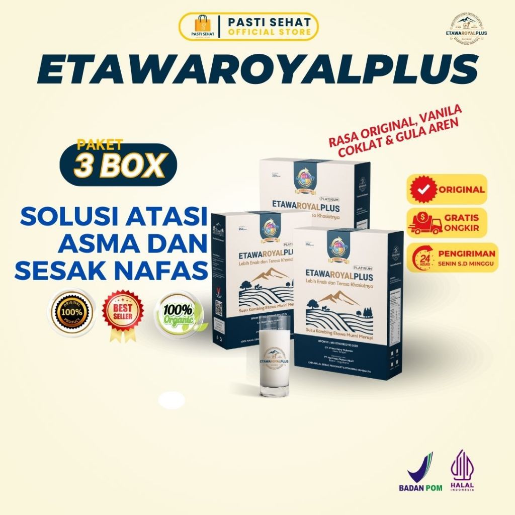 

(Kemasan box) Susu Kambing Etawa Etawaroyal Kolostrum - Perubahan merk Etawaplus Platinum Asli - Susu Etawaroyal Untuk Kesehatan Pernafasan dan Nyeri Sendi - Susu Kambing Etawa Plus Kolostrum Paket 3 Box