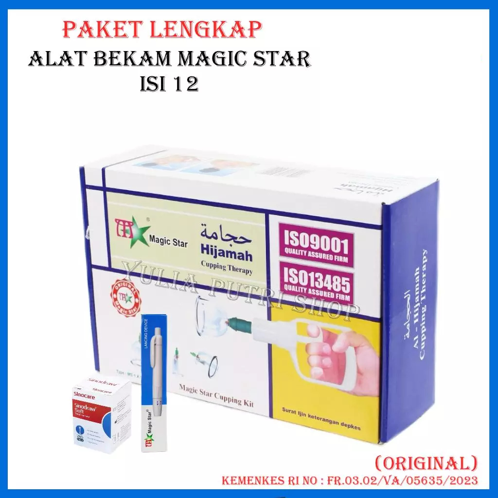 Paket Lengkap Alat Bekam  Magic Star 12 / 6 + Pen Bekam Magicstar + Jarum Sinocare  / Kop Angin MS +