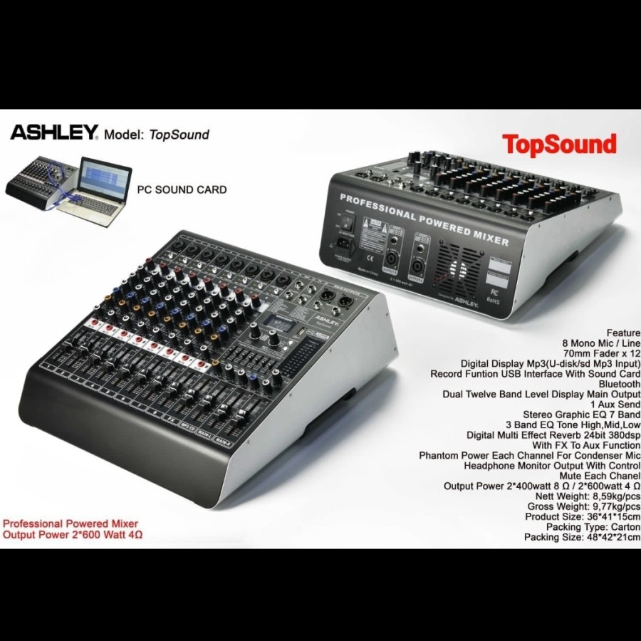 power mixer ashley top sound 8ch usb bluetooth soundcard original