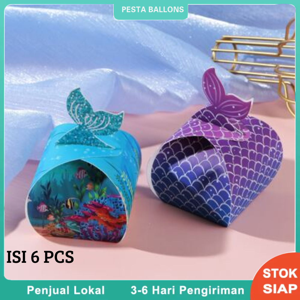 

6Pcs Kotak Box Snack Permen Sekali Pakai Motif Mermaid Kotak Permen Ulang Tahun