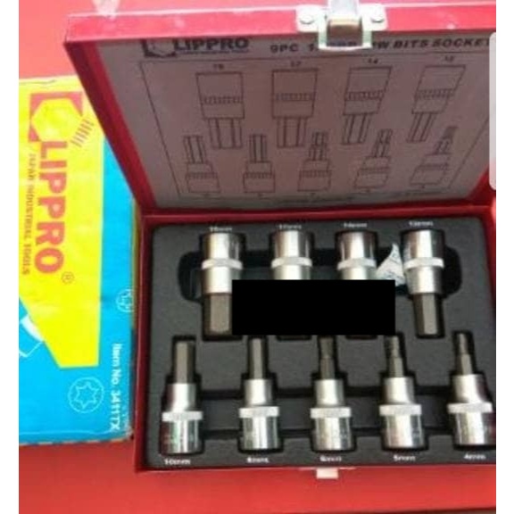 kunci sock L set 4 - 19 mm 9pcs HexBit Hex bit socket 1/2"