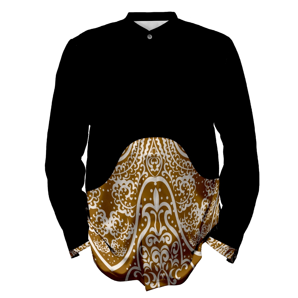 Baju Koko Jersey Muslim Dewasa Pattern Batik Mandala Hitam Gold Putih Art 10 Edisi 2025 Custom Full 