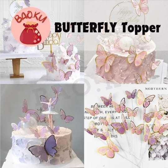 TOPPER BUTTERFLY//TOPPER KUPU-KUPU//HIASAN KUE ULANG TAHUN//DEKORASI KUE