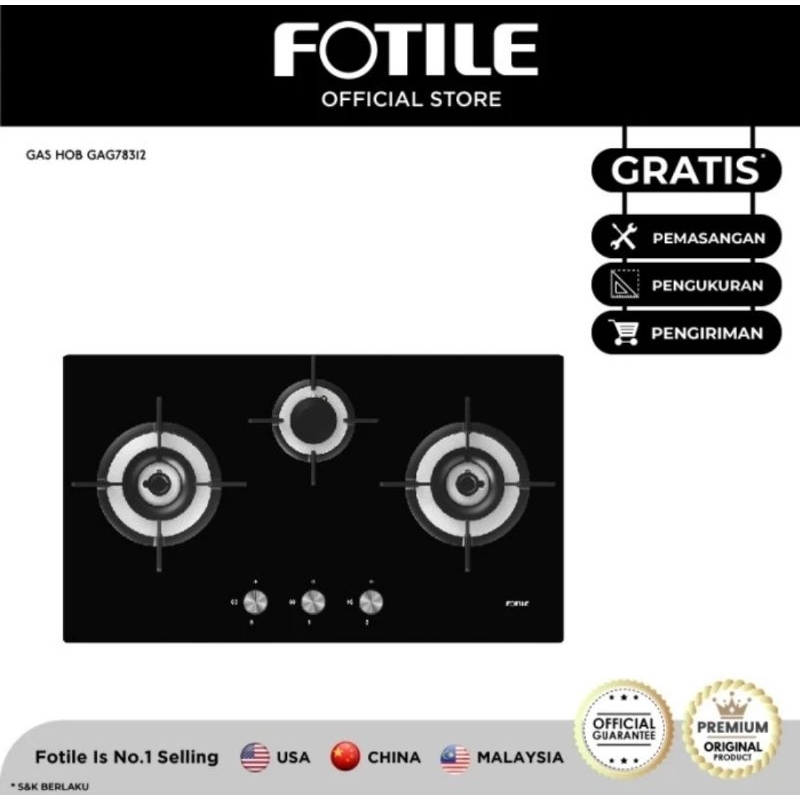 FOTILE KOMPOR TANAM GAS 3TUNGKU LEAK PROTECTION GHG78312
