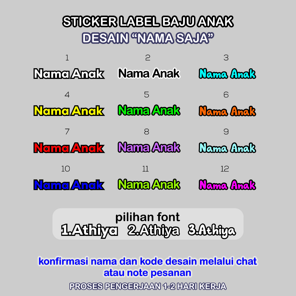 Sticker Nama Baju Setrika Sticker Nama Untuk Baju Sticker Label Baju Nama Seragam Baju Anak 50pcs.