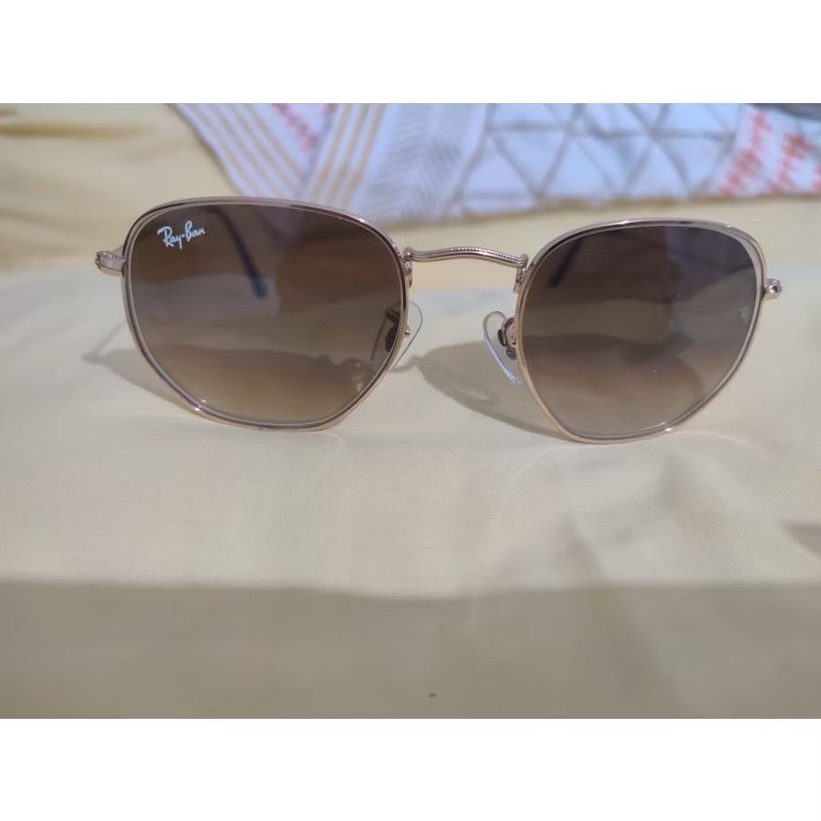 kacamata Rayban hexagonal gold lensa coklat gradasi original