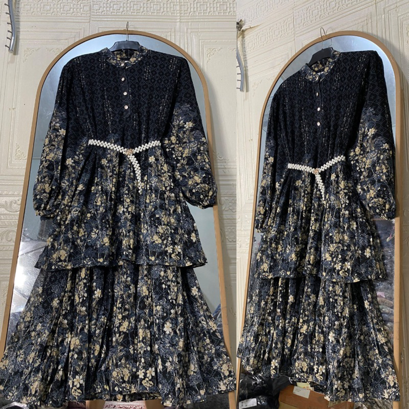 ZARA long tunik sabila plisket umpak busui belt mutiara