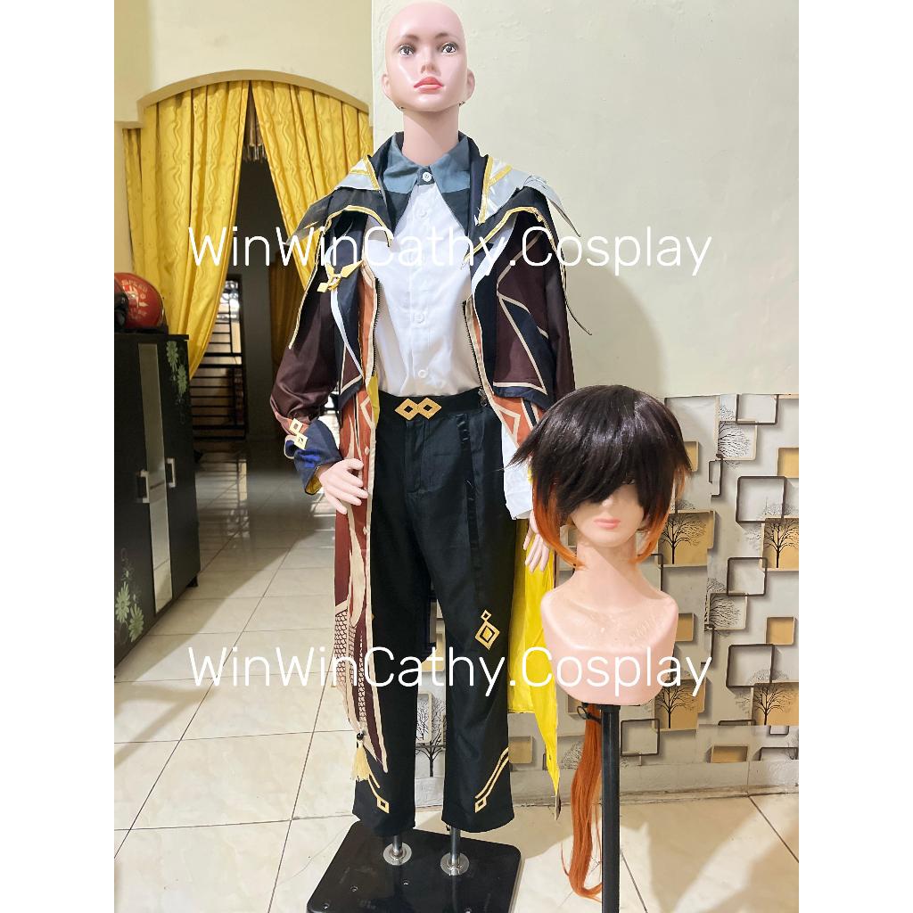 DIJUAL-KOSTUM ZHONGLI GENSHIN IMPACT kostum wig cosplay murah pedang zhongli