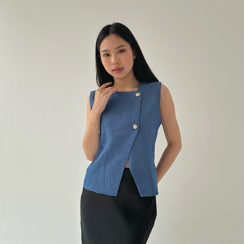 Diora Vest | Atasan Wanita | Vest Wanita | Blouse Wanita | Denim Vest | Jeans Vest | Rompi Jeans Wan