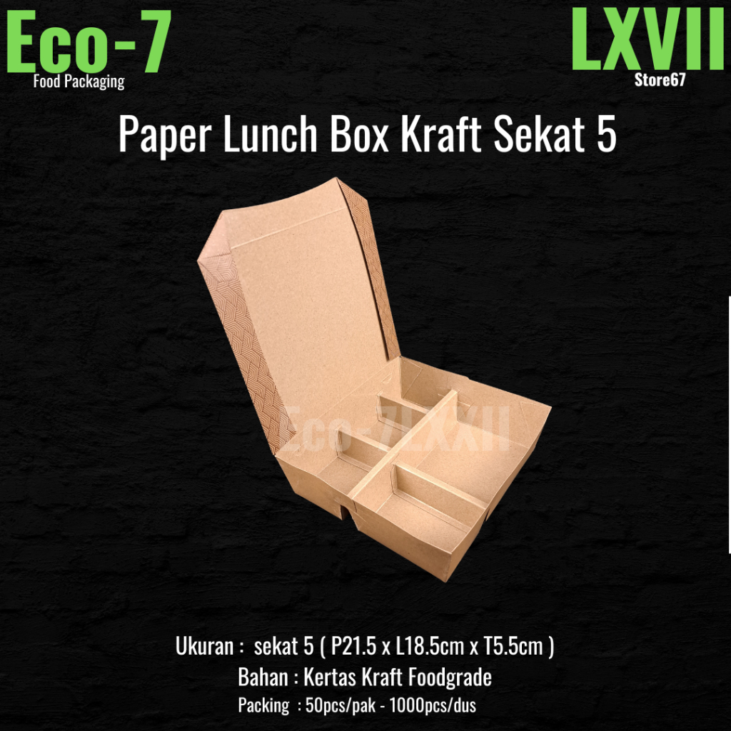Paper Lunch Box Brown Kraft Sekat 5 , Bento Kotak Nasi